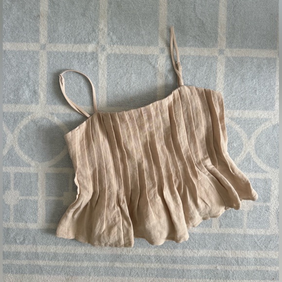 Tan / Cream Lisa Peplum Tank Top Pleated Detail - Picture 3 of 7